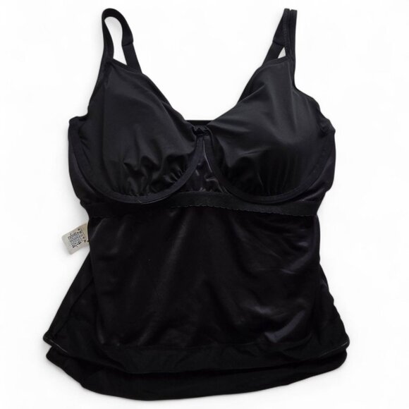 NWT Lands End Black Women's 16DD V-Neck Wrap Underwire Tankini Swimsuit Top - Picture 9 of 15